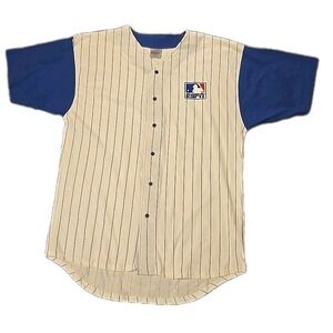 VTG ESPN Baseball Jersey Pinstripe Button Up Mens XL Sewn Stitched 90s Sports
